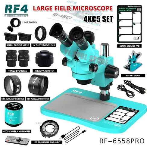 6558PRO مجهر ستيريو ثلاثي العينيات فائق الدقة بقاعدة كبيرة 6.5X-58X للهاتف PCB لحام مجهر كبير المجال 4K/2K كاميرا (RF-6558PRO 4KC7) in Kuwait