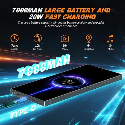 I25 Ultra Unlocked Cell Phone, 7000mAh Long Battery Life Smartphone,Built in Pen,6.8" HD Screen 12+512GB Unlocked Phones,5G/Dual SIM/Fingerprint Unlock/Face ID (Purple2) in Saudi Arabia
