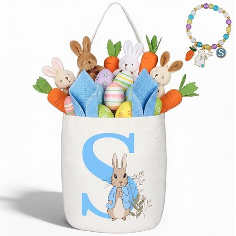 OXYEFEI Personalized Easter Basket, Bunny Egg Easter Basket with Initial for Girl Boy Kids (J, Blue) in Saudi Arabia