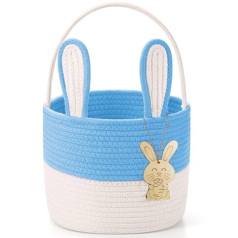 Poschnor Easter Basket for Kids, Easter Bunny Basket, Woven Cotton Rope Egg Easter Gift Baskets for Girls, Boys, Toddler, Babies, Blue in Saudi Arabia