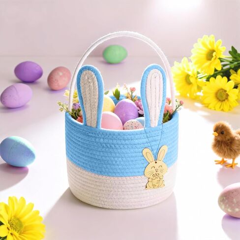 Poschnor Easter Basket for Kids, Easter Bunny Basket, Woven Cotton Rope Egg Easter Gift Baskets for Girls, Boys, Toddler, Babies, Blue in Saudi Arabia