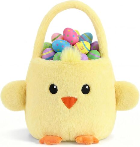 Leinuosen Easter Basket Stuffed Animals Chick Yellow Easter Egg Hunting Baskets Cute Festivals Gift Bags Buckets for Tote Bags for Decorations Candy Gifts Storage in Saudi Arabia