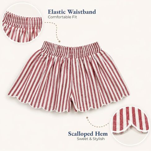 Toddler Girls 2-Piece Short Set, Pear Graphic T-Shirt and Red Striped Scalloped Shorts, Casual Outfit in Kuwait