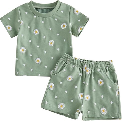Thorn Tree Baby Girl Summer Clothes Short Sleeve Shirt Elastic Waist Shorts Newborn Infant Outfits Cute Daisy Outfit in Saudi Arabia