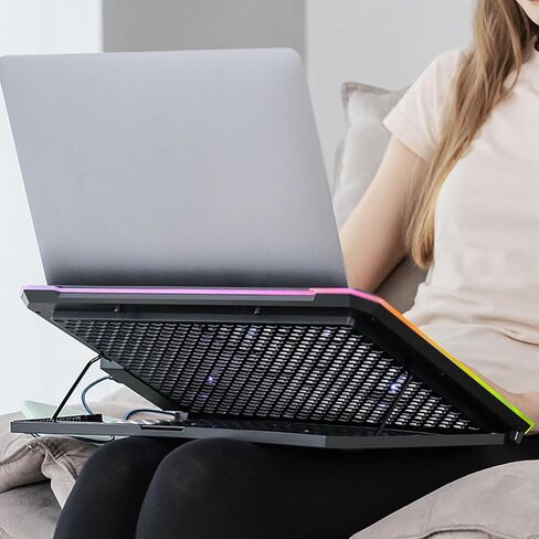 مبرد الكمبيوتر المحمول VBESTLIFE RGB لأجهزة الكمبيوتر المحمولة المخصصة للألعاب مقاس 12-19 بوصة، و10 مراوح توربو قوية مع 5 سرعات قابلة للتعديل، وحامل قابل للتعديل بارتفاع 8 مستويات، ومنفذي USB (14 مروحة) in Saudi Arabia