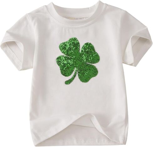 IZYJOY Toddler Girl Boy St Patrick's Day Shirts Kids Sequin Clover T-Shirt Irish Shamrock Glitter Short Sleeve Tees Tops in Kuwait