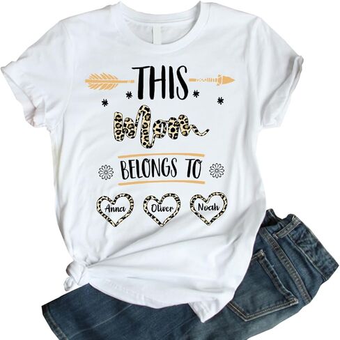 Personalized Mama Leopard Shirt, This Mommy Belongs to Shirt, Custom Mom Shirt with Kids Name for Mothers Day in Saudi Arabia