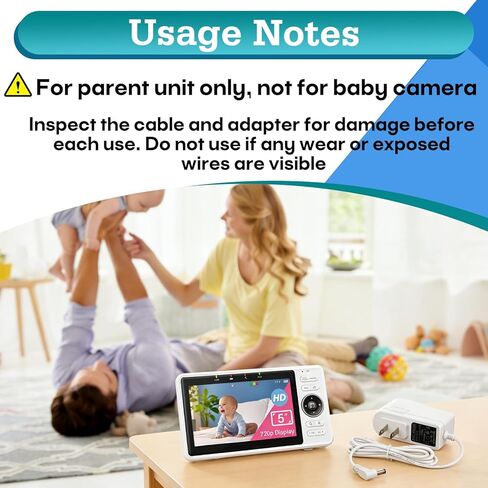 شاحن أبيض لمراقبة الأطفال مكون من قطعتين متوافق مع وحدات مراقبة الوالدين VTech، متوافق مع شاشات VM901، VM919HD، VM919-2HD، VM819، VM819-2 المحمولة، سلك محول طاقة 5 فولت تيار مستمر in Kuwait