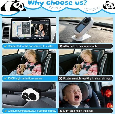 Baby Car Camera with Wireless CarPlay, 1080P HD Car Camera for Baby, 150° Wide View on Cars Screen, Split-Screen Navigation, Easy Plug-and-Play Installation,Cars Babys Camer for Parents and Pet Owners in Kuwait