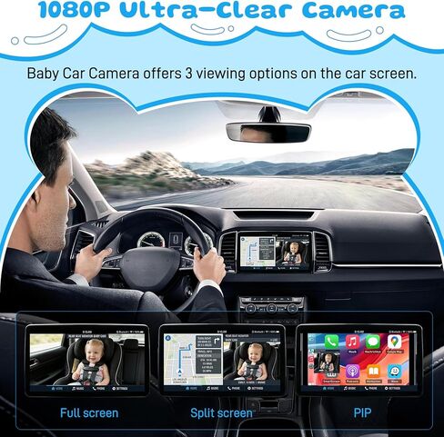Baby Car Camera with Wireless CarPlay, 1080P HD Car Camera for Baby, 150° Wide View on Cars Screen, Split-Screen Navigation, Easy Plug-and-Play Installation,Cars Babys Camer for Parents and Pet Owners in Kuwait