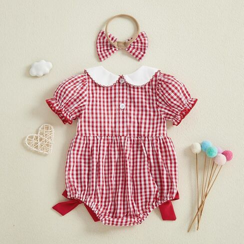 Toddler Baby Girl Summer Clothes Plaid Letter Lobster Embroidery Short Sleeves Dress/Shirt Romper Bodysuit in Saudi Arabia