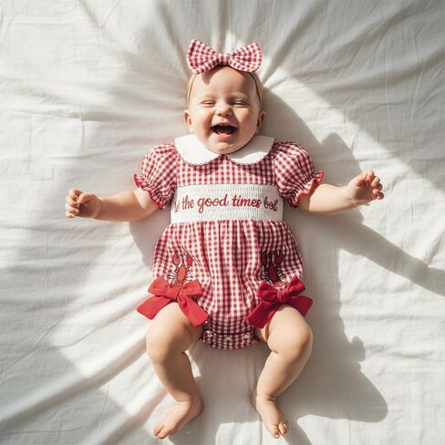 Toddler Baby Girl Summer Clothes Plaid Letter Lobster Embroidery Short Sleeves Dress/Shirt Romper Bodysuit in Saudi Arabia