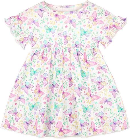 Pink Dino Toddler Girls Dress Ribbed Baby Girl Dress Ruffle Sleeve Dresses for Baby Girls Outfits Beach Sundress in Saudi Arabia