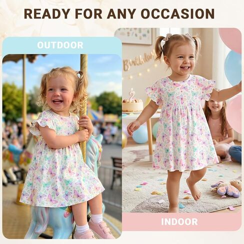 Pink Dino Toddler Girls Dress Ribbed Baby Girl Dress Ruffle Sleeve Dresses for Baby Girls Outfits Beach Sundress in Saudi Arabia