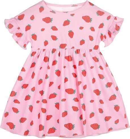 Pink Dino Toddler Girls Dress Ribbed Baby Girl Dress Ruffle Sleeve Dresses for Baby Girls Outfits Beach Sundress in Saudi Arabia