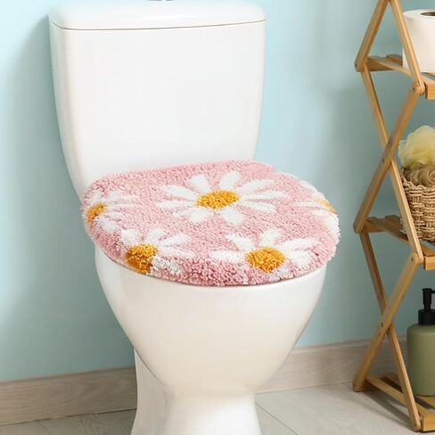 Pink Bow Bathroom Toilet Seat Cover Delicate Wavy Edge Cute Bow Toilet Seat Cover 17.5“ x 15" Machine Washable Stylish and Soft Bathroom Decor Fits Most Round, Oval, and Rectangular Toilet Seats in Kuwait