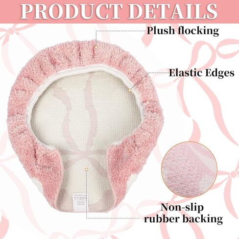 Pink Bow Bathroom Toilet Seat Cover Delicate Wavy Edge Cute Bow Toilet Seat Cover 17.5“ x 15" Machine Washable Stylish and Soft Bathroom Decor Fits Most Round, Oval, and Rectangular Toilet Seats in Kuwait