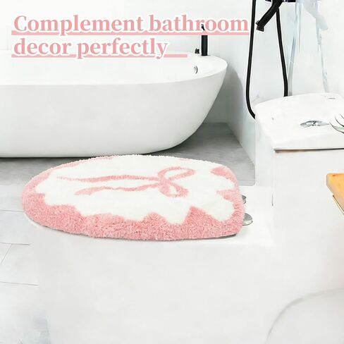 Pink Bow Bathroom Toilet Seat Cover Delicate Wavy Edge Cute Bow Toilet Seat Cover 17.5“ x 15" Machine Washable Stylish and Soft Bathroom Decor Fits Most Round, Oval, and Rectangular Toilet Seats in Kuwait