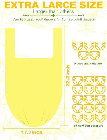 Large Adult Diaper Disposal Bags with Wall Mount Storage Box,96 Pcs Blue & 96 Pcs yellow (23"x18") Adult Diaper Disposal Bags & Travel Diaper Trash Bag,Odor-Proof Incontinence Disposal for Adult in Kuwait