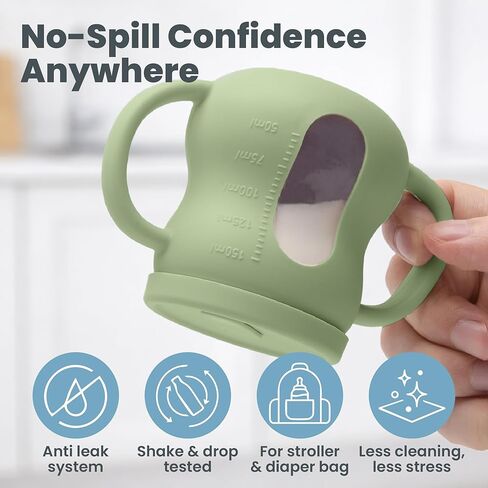 Silicone Sippy Training Cups with Straw 2-Pack, 6 oz Leak Proof Toddler Cups for Babies 6–36 Months, Bottle Weaning Cup Set, BPA Free Silicone with Handles, Green and Blue in Kuwait