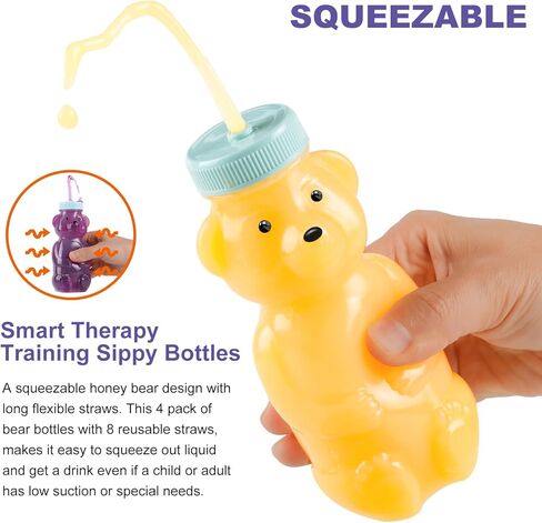 Honey Bear Straw Cups for Babies 4 pack, 8oz straw bear cup with improved safety lid design, honey bear cup and honey bear bottle. Straw learning therapy cup. Leak-Proof & Food-Grade & BPA Free in Kuwait