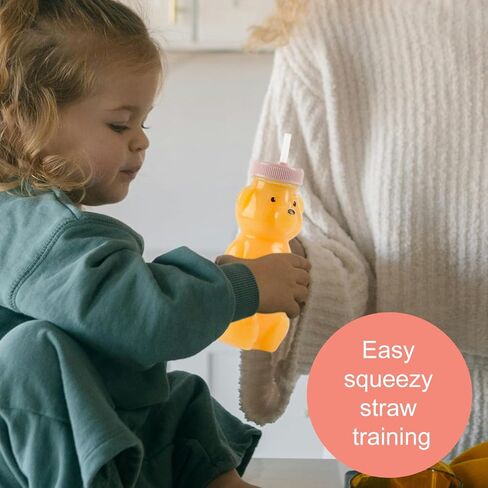 Honey Bear Straw Cups for Babies 4 pack, 8oz straw bear cup with improved safety lid design, honey bear cup and honey bear bottle. Straw learning therapy cup. Leak-Proof & Food-Grade & BPA Free in Kuwait