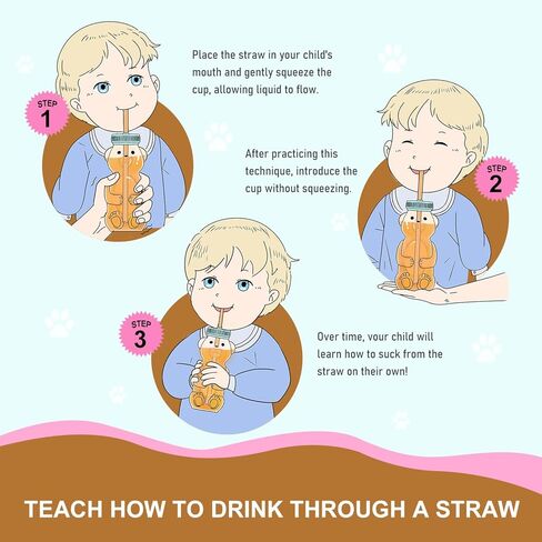 Honey Bear Straw Cups for Babies 4 pack, 8oz straw bear cup with improved safety lid design, honey bear cup and honey bear bottle. Straw learning therapy cup. Leak-Proof & Food-Grade & BPA Free in Kuwait