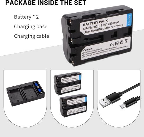 2-Pack NP-FM500H NPFM500H Battery with Charger Compatible with Sony Alpha SLT-A57 A58 A65 A77 A77V A77II A99, DSLR-A350 A450 A500 A550 A700 A850 A900 Alpha A99 II Camera in Kuwait