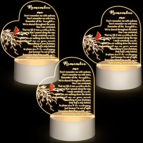 Roowest 3 Pack Sympathy Gift Memorial Night Light Gifts for Loss of Loved One Remember Me Acrylic Heart Sign with USB Charging Base Crystal Glass Heart Bereavement Condolence Present 4.7 x 6.3 Inch in Kuwait