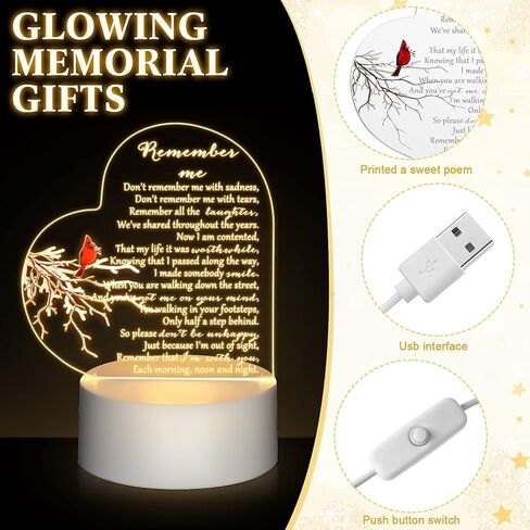 Roowest 3 Pack Sympathy Gift Memorial Night Light Gifts for Loss of Loved One Remember Me Acrylic Heart Sign with USB Charging Base Crystal Glass Heart Bereavement Condolence Present 4.7 x 6.3 Inch in Kuwait