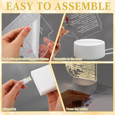 Roowest 3 Pack Sympathy Gift Memorial Night Light Gifts for Loss of Loved One Remember Me Acrylic Heart Sign with USB Charging Base Crystal Glass Heart Bereavement Condolence Present 4.7 x 6.3 Inch in Kuwait