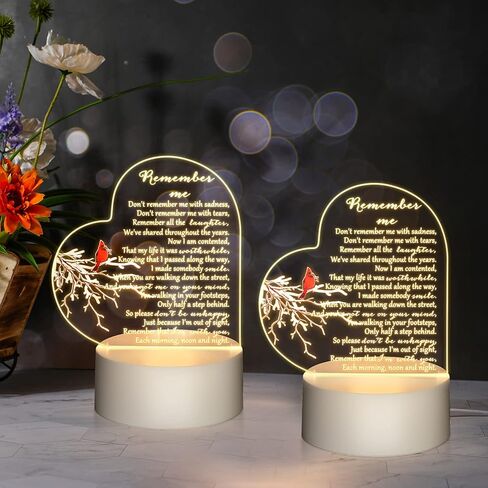 Roowest 3 Pack Sympathy Gift Memorial Night Light Gifts for Loss of Loved One Remember Me Acrylic Heart Sign with USB Charging Base Crystal Glass Heart Bereavement Condolence Present 4.7 x 6.3 Inch in Kuwait