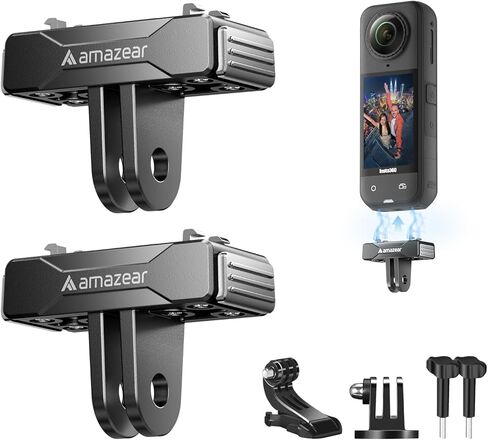حامل محول AMAZEAR مغناطيسي سريع الفك لجهاز Insta360 X5 (عبوتان)، ملحقات Insta 360 QR مع حامل Go-Pro لجهاز Insta360 X5 / X4 Air/Ace Pro/Ace Pro 2، أسود in Kuwait