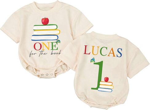 Personalized First Birthday Outfit Boy, Custom 1st Birthday Short Sleeve Bubble Romper, Photoshoot Cake in Kuwait