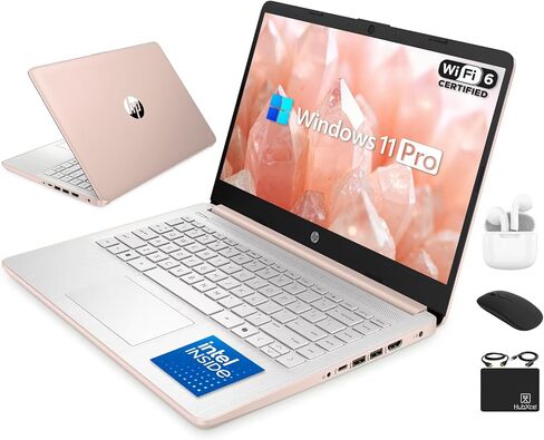 كمبيوتر محمول HP جديد 14 بوصة عالي الدقة وخفيف الوزن، معالج Intel Celeron رباعي النواة، ذاكرة الوصول العشوائي 8 جيجابايت، 192 جيجابايت (64 جيجابايت eMMC + بطاقة 128 جيجابايت)، واي فاي، حتى 11 ساعة، Windows 11 S + 1 سنة Office 365+HubxcelAccessory، وردي in Kuwait