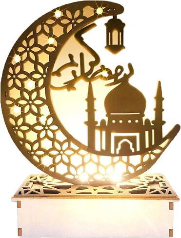 Ramadan Decorations for Home, Ramadan Lights, Eid Mubarak Decorations, 3D Wooden Eids Decoration Lights Home Party Bedroom for Muslims, Eid al-Fitr al-Adha Islamic Table Decor in Kuwait