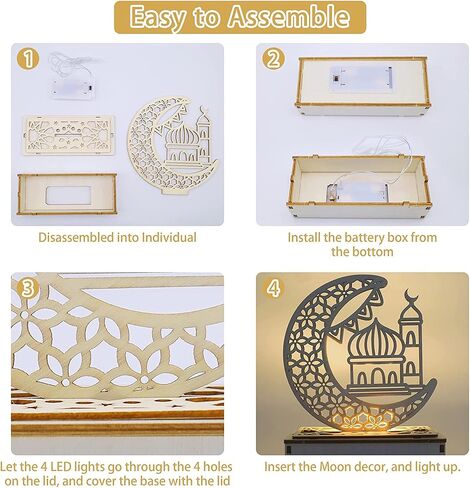 Ramadan Decorations for Home, Ramadan Lights, Eid Mubarak Decorations, 3D Wooden Eids Decoration Lights Home Party Bedroom for Muslims, Eid al-Fitr al-Adha Islamic Table Decor in Kuwait
