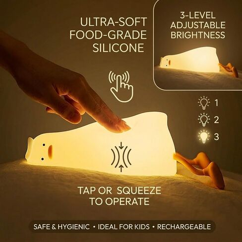 Cute Rubber Duck Night Light for Kids, Squishy Rechargeable Night Light with 3 Brightness Levels & 30 Min Timer, Fun Cute Lamp for Baby Nursery, Children Bedroom Decor (Duck Night Lights) in Saudi Arabia