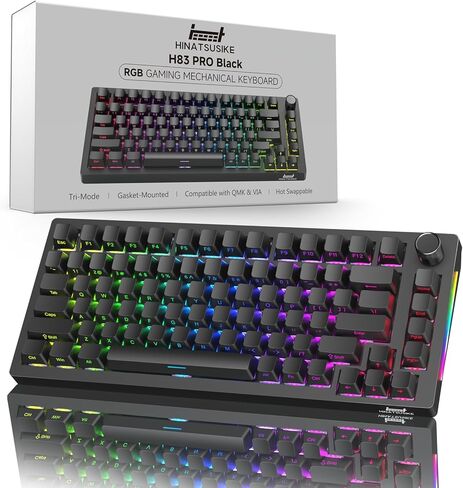 HINATSUSIKE H83 PRO Wireless Mechanical Gaming Keyboard, 75% Gaming Equipment with Knob, Hot Swappable Cardamom Switches, PBT Keycaps, RGB Backlit, USB-C Wired/2.4G/BT5.0, Ergonomic for Win/Mac/Linux in Saudi Arabia