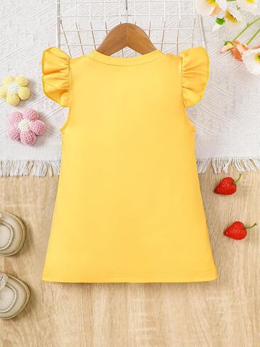 Baby Girl Pinafore Dress Flutter Sleeve Faux Denim Overall Style Bee Daisy Print A Line Dress in Kuwait