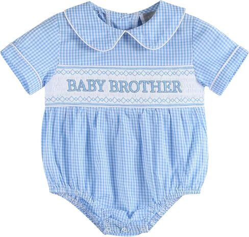 Lil cactus Baby Boys Smocked Collared Bubble Romper Cotton Infant Toddler Outfit with Snaps Summer Brother Gift Outfit Set in Kuwait