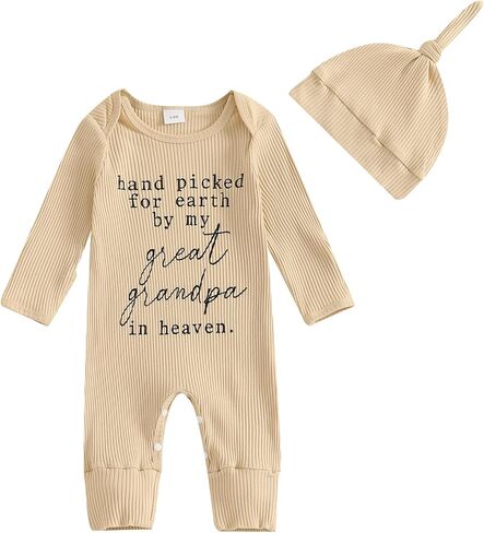 Honganda Newborn Baby Boy Girl Coming Home Outfit Long Sleeve Knit Funny Letters Jumpsuit Romper with Hat Hospital Clothes in Kuwait