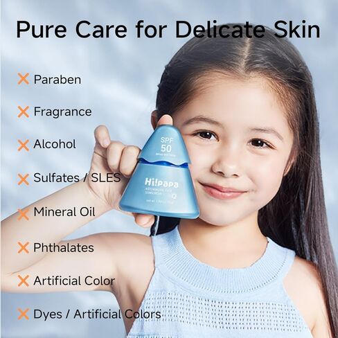 Hi!papa Kids Mineral Sunscreen SPF50، للوجه والبشرة الحساسة، واقي شمسي للأطفال غير نانو أكسيد الزنك مع كينتيللا، بدون قالب أبيض، مقاوم للماء، خالي من العطور، آمن للشعاب المرجانية، 1.94 أونصة in Kuwait
