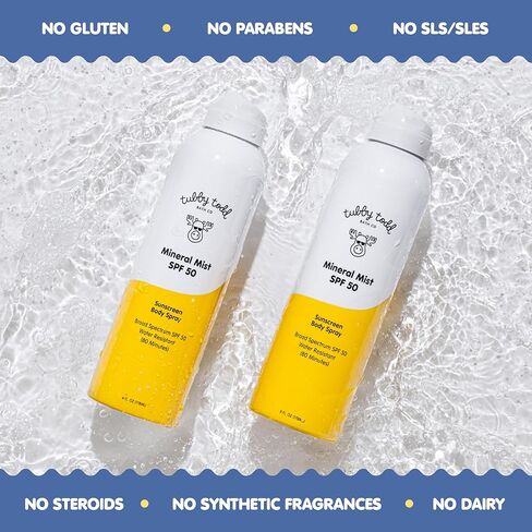Tubby Todd Mineral Mist SPF 50 واقي من الشمس - رذاذ الجسم الواقي من الشمس غير الهباء الجوي للأطفال والرضع - مقاوم للماء 80 دقيقة - 6 أونصة سائلة in Kuwait