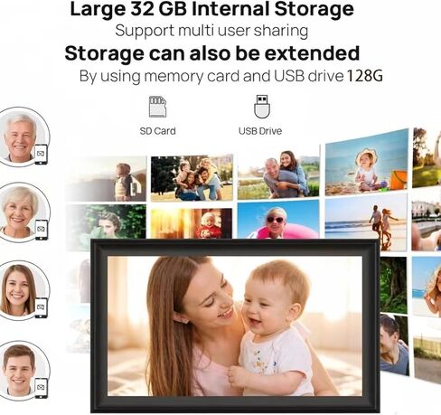 إطار صور رقمي Uhale مقاس 14 بوصة سعة 32 جيجابايت، إطارات صور رقمية كبيرة بتقنية WiFi، يدعم توسيع USB/SD إلى 128 جيجابايت إضافية، إعداد سهل لمشاركة الصور/مقاطع الفيديو عبر هدايا التطبيقات المجانية للنساء/الهدايا للرجال in Kuwait