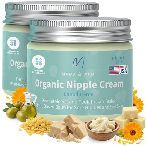 Mama & Wish 1oz Organic Nipple Cream Safe for Breastfeeding | 1 Pk Scented | Lanolin-Free, Gentle on Sensitive Skin. Soothes Cracked, Sore & Dry. Pregnancy & Postpartum Safe. No-Wipe. Baby Shower Gift in Saudi Arabia