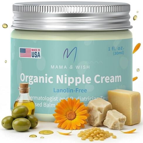 Mama & Wish 1oz Organic Nipple Cream Safe for Breastfeeding | 1 Pk Scented | Lanolin-Free, Gentle on Sensitive Skin. Soothes Cracked, Sore & Dry. Pregnancy & Postpartum Safe. No-Wipe. Baby Shower Gift in Saudi Arabia