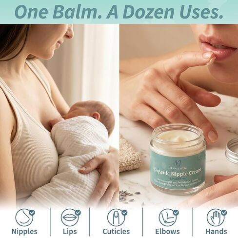 Mama & Wish 1oz Organic Nipple Cream Safe for Breastfeeding | 1 Pk Scented | Lanolin-Free, Gentle on Sensitive Skin. Soothes Cracked, Sore & Dry. Pregnancy & Postpartum Safe. No-Wipe. Baby Shower Gift in Saudi Arabia