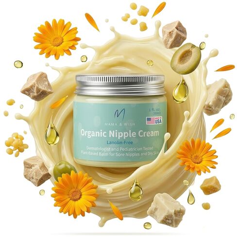 Mama & Wish 1oz Organic Nipple Cream Safe for Breastfeeding | 1 Pk Scented | Lanolin-Free, Gentle on Sensitive Skin. Soothes Cracked, Sore & Dry. Pregnancy & Postpartum Safe. No-Wipe. Baby Shower Gift in Saudi Arabia