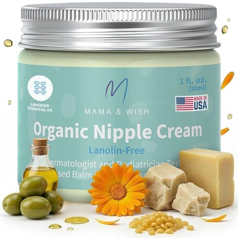 Mama & Wish® Organic Nipple Cream Safe for Breastfeeding - Breastfeeding Nipple Balm | Lanolin-free, Breastfeeding Essentials Safe for Nursing (1oz | 1 Pack Unscented) in Saudi Arabia